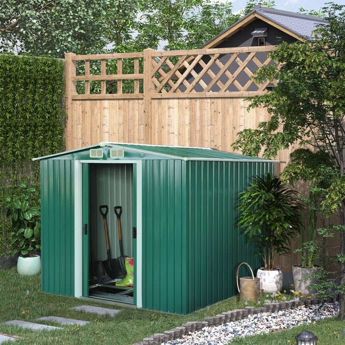 Outsunny 8.5' X 6.8' X 5.8' Practical Garden Storage Shed Outdoor Backyard Tool House W/ Double Slid