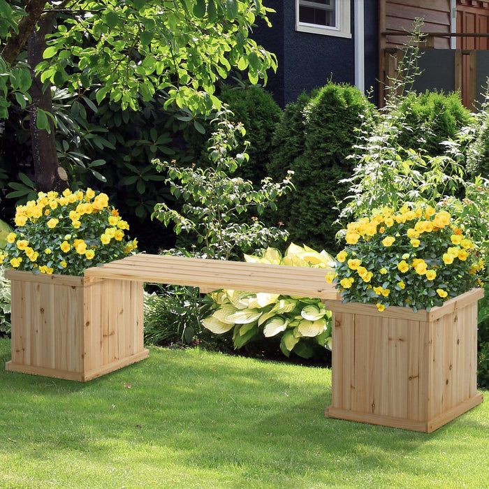 Outsunny Raised Garden Bed Plant Stand Wooden Garden Planter & Bench Combination Garden Raised Bed F