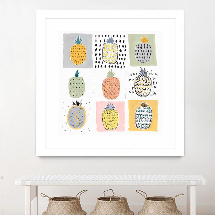 \"Nine Pineapples\" Matted and Framed White 30x30 Wall Art
