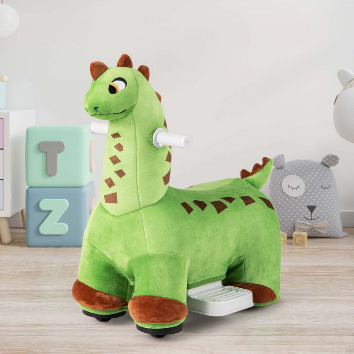 Costway 6v Kids Ride On Dinosaur With Padded Sea Foot Pedal Music Forward & Wheels