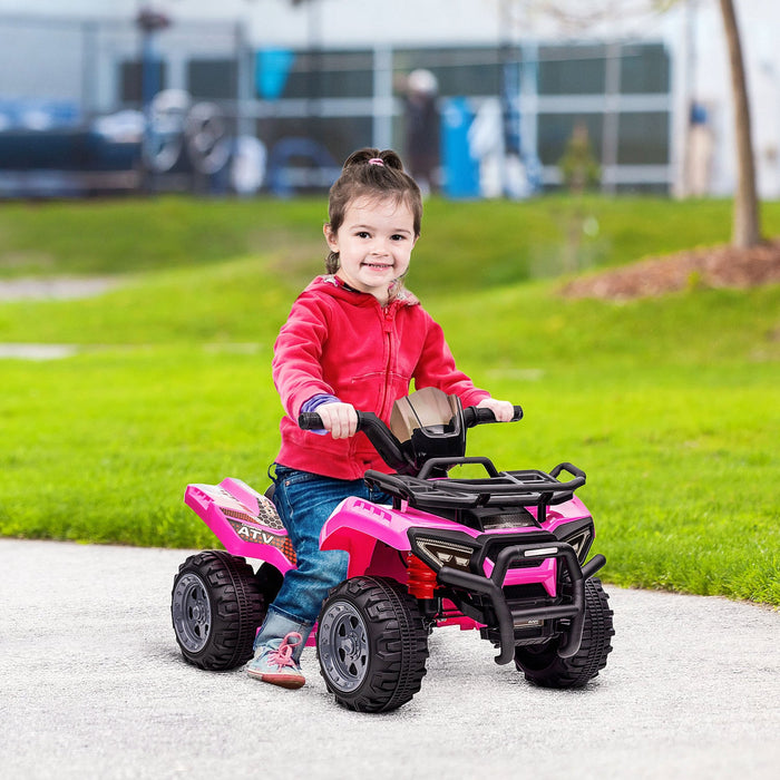 Aosom Kids Powered Ride-On Atv Quad Bike Four Wheeler Car With Music, 6v Battery Powered Motorcycle 