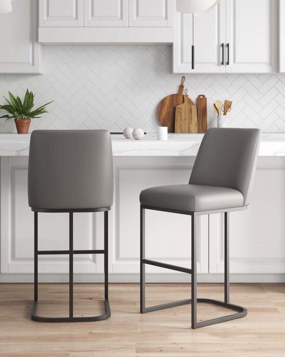 Serena Modern Metal Upholstered Barstool in Taupe - Set of 2 Bar Stool 