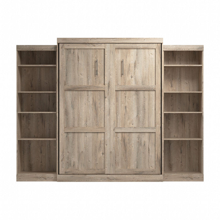 Bestar Pur Queen Murphy Two Shelving Units 115-Inch Wall Bed - Rustic Brown