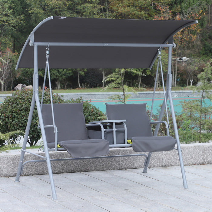 Outsunny Double Outdoor Swing Chair 2 Person Covered Swing Porch Swing W/ Pivot Table & Storage Cons