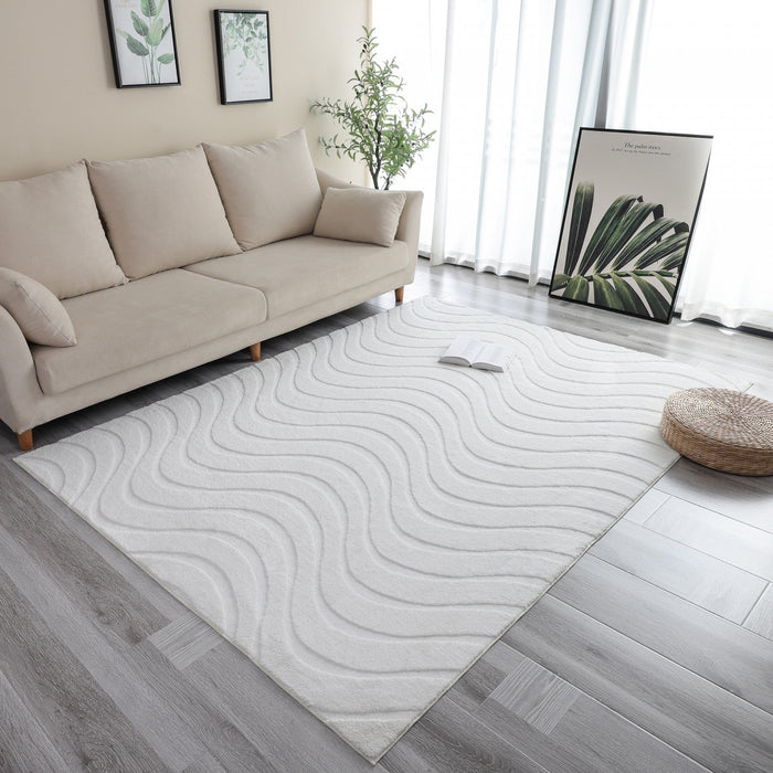 Pearl White Waves Washable Shag Area Rug 5'x7' Indoor Area Rug 