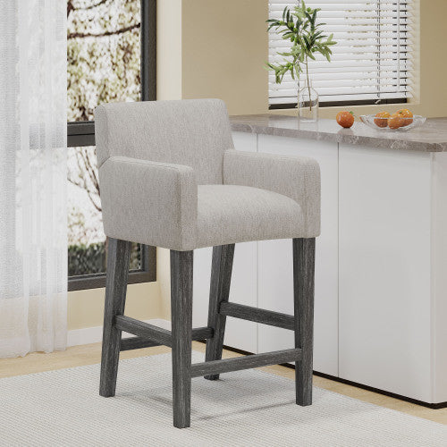 Griffith 26\" Seat Height Counter Stool With Upholstered Fabric And Solid Wood Legs - Light Grey 