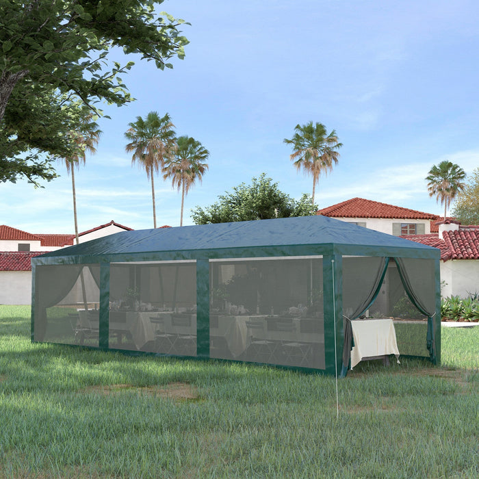 Outsunny 10' X 28' Party Tent Outdoor Canopy Garden Sun Shade With 8 Mosquito Mesh Netting And Zippe