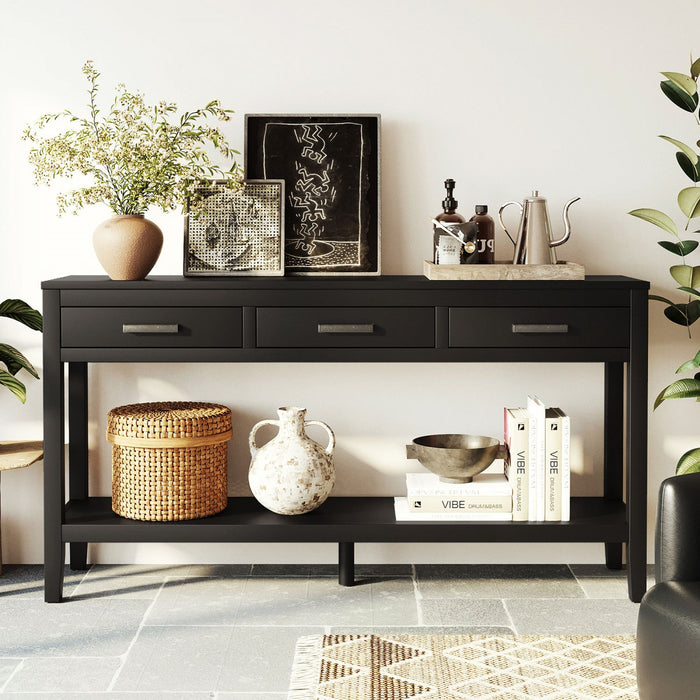 Emma 59.1'' Farmhouse Entryway Table with Drawers and Open Shelf,Black Sofa Table  