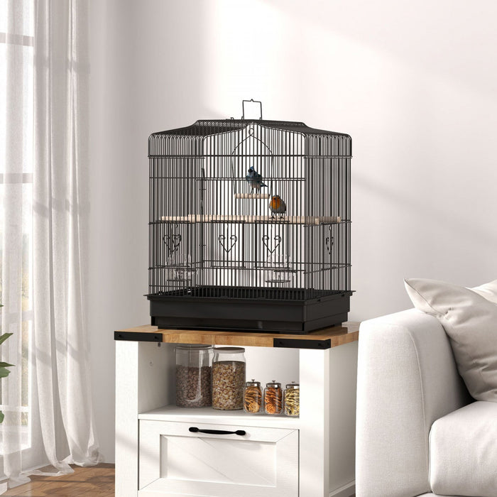 Pawhut 23" Bird Cage For Finches, Canaries Budgies, Parrot Cage With Accessories Handle, Black