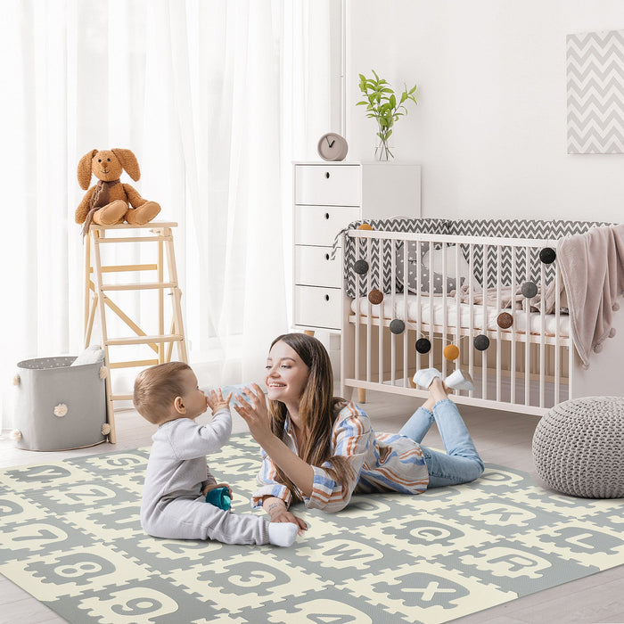 Qaba Kids Foam Puzzle Floor Tiles Baby Toddler Educational Play Mat 36 Pcs 12.5\" X 12.5\" With Letter