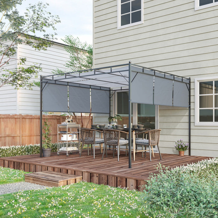 Outsunny 10' X 10' Retractable Pergola Canopy With Steel Frame, Outdoor Patio Gazebo For garden, law