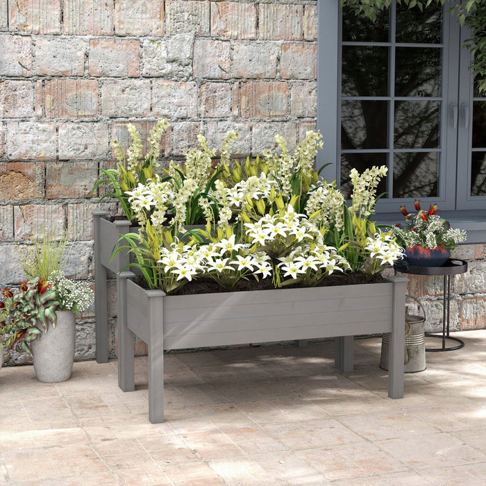 Outsunny 2 Tiers Raised Garden Bed, Wooden Elevated Planter Box With Legs Gardening Planting Bed Wit