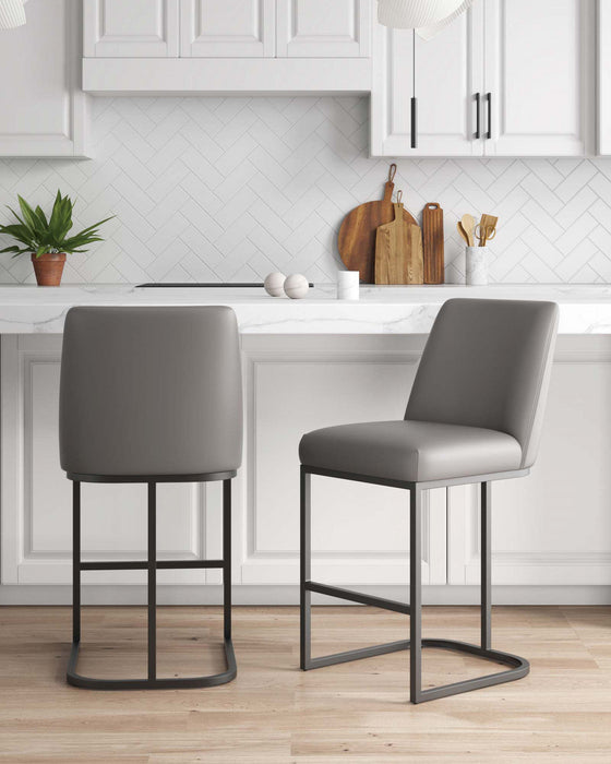 Serena Modern Metal Upholstered Counter Stool in Taupe - Set of 2 Bar Stool 