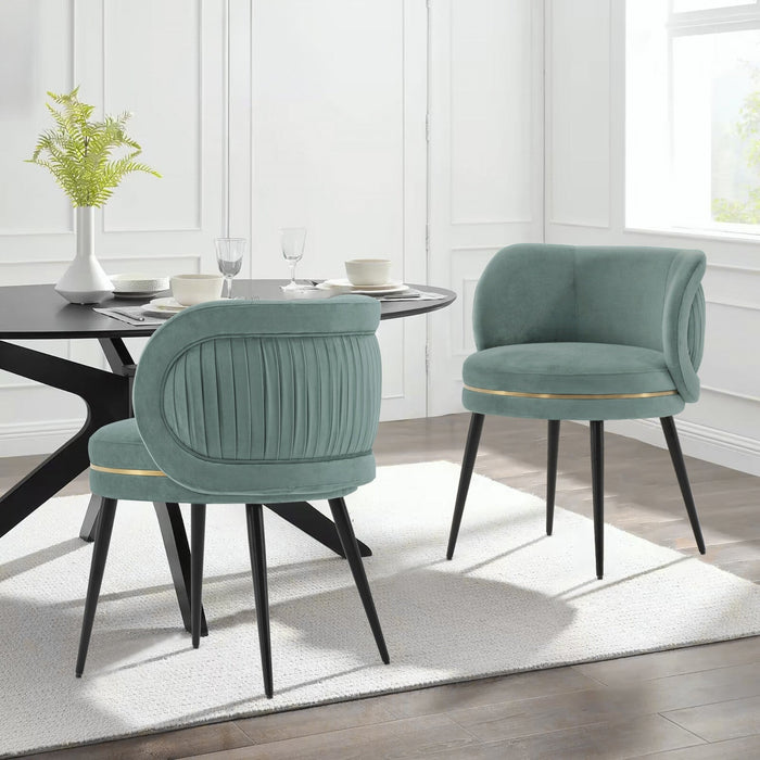 Kaya Modern Wood Velvet Dining Chair in Mint Green - Set of 2 