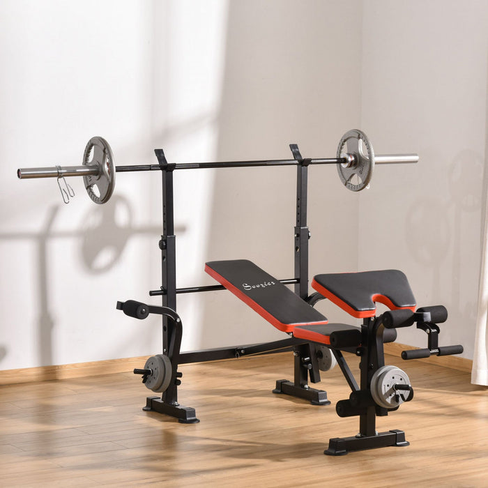 Soozier Adjustable Weight Bench With Leg Developer Barbell Rack For Weight Lifting And Strength Trai