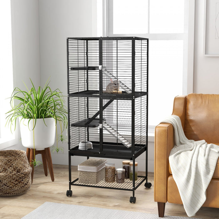 Pawhut Small Animal Cage With Wheels, Pet Playpen For Rat, Kitten, Ferrets, Chinchillas With Bottom 