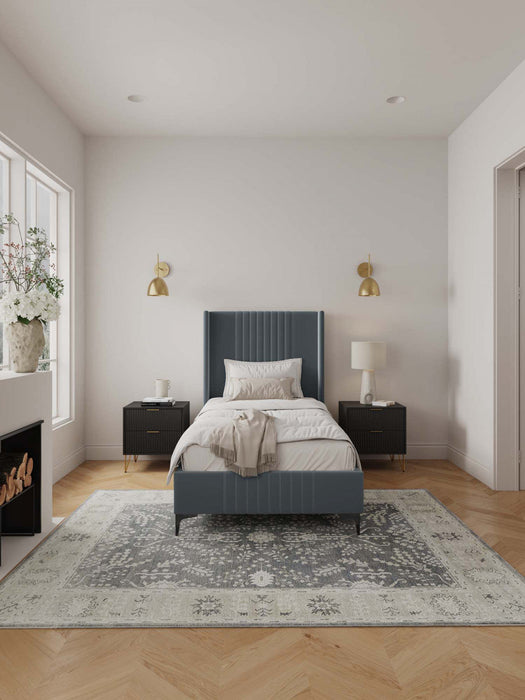 Promenade Mid-Century Modern Upholstered Velvet Twin Bed in Gray 