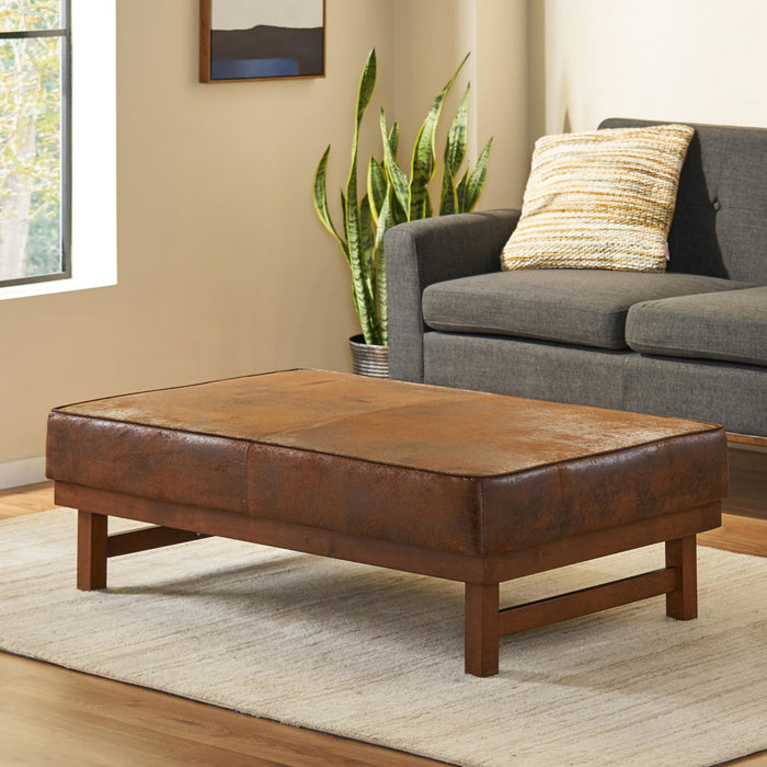 Harrison Large Ottoman Coffee Table with Faux Leather and Storage Function - Brown 