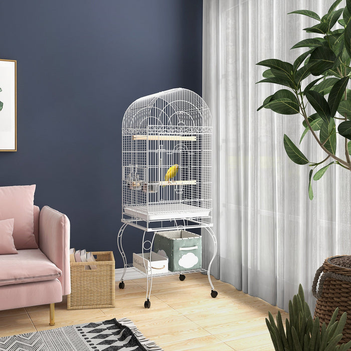 Pawhut 60\" Bird Cage Open Top For Finches, Canaries, Budgies, With Rolling Stand, Removable Tray, St