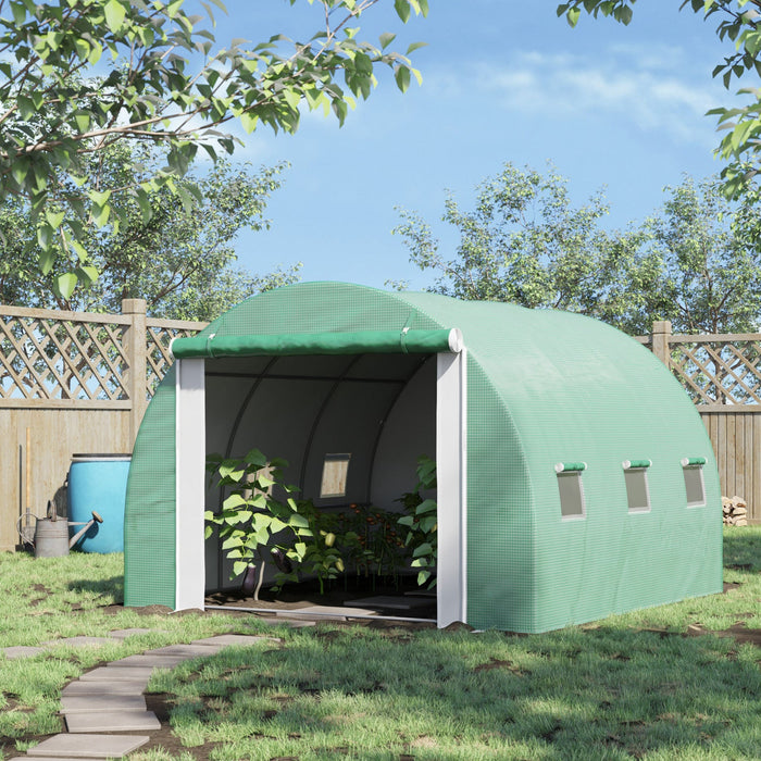 Outsunny 9.7' X 9.7' X 6.5' Large Walk-in Double Cover Polytunnel Greenhouse Outdoor W/ Roll-up Zipp