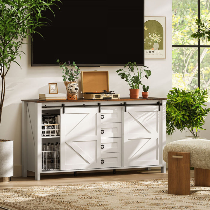 HOMCOM Farmhouse Sideboard Buffet Cabinet with Doors Cream White