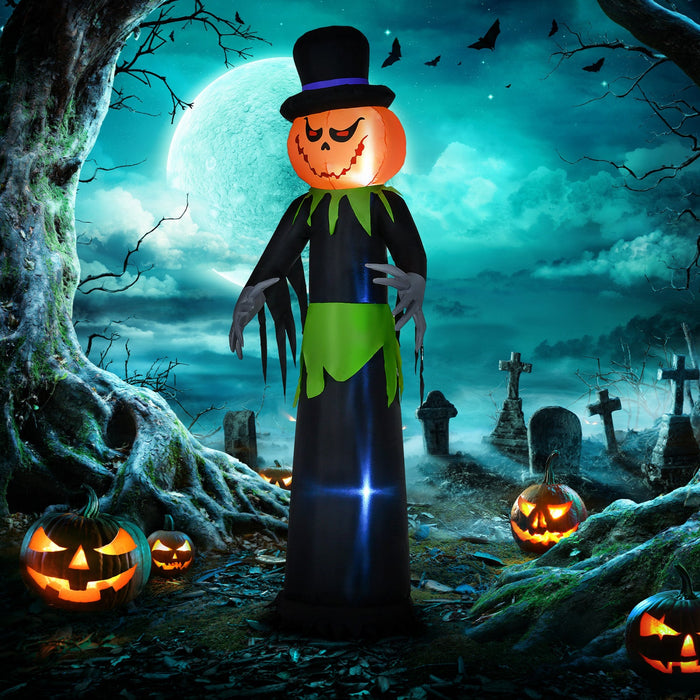 Outsunny 8ft Halloween Inflatable Pumpkin Ghost In A Hat With LED Display