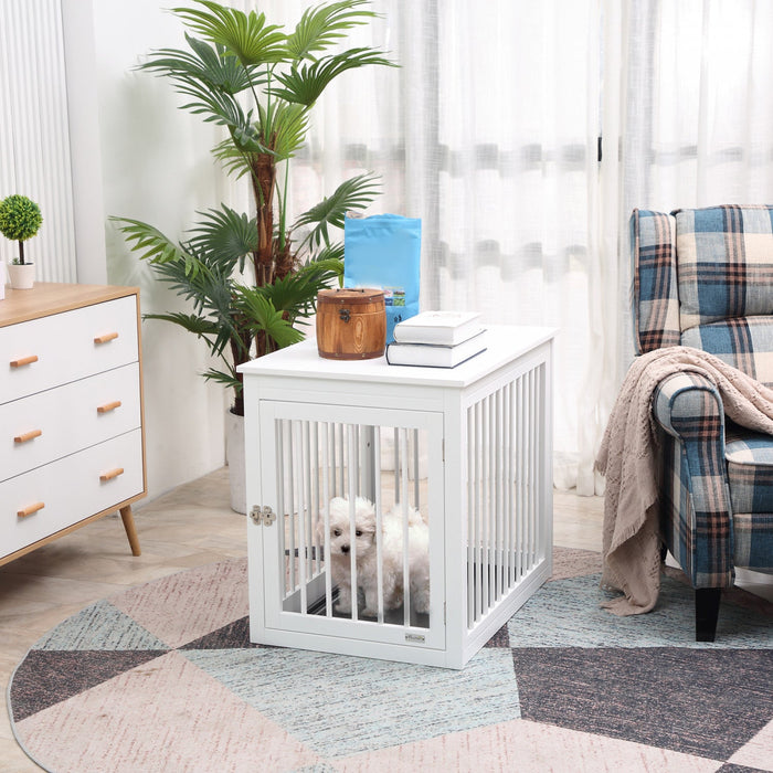 Pawhut Wooden Dog Crate Furniture, Puppy Kennel End Table, Decorative Pet House With Front Door, Saf
