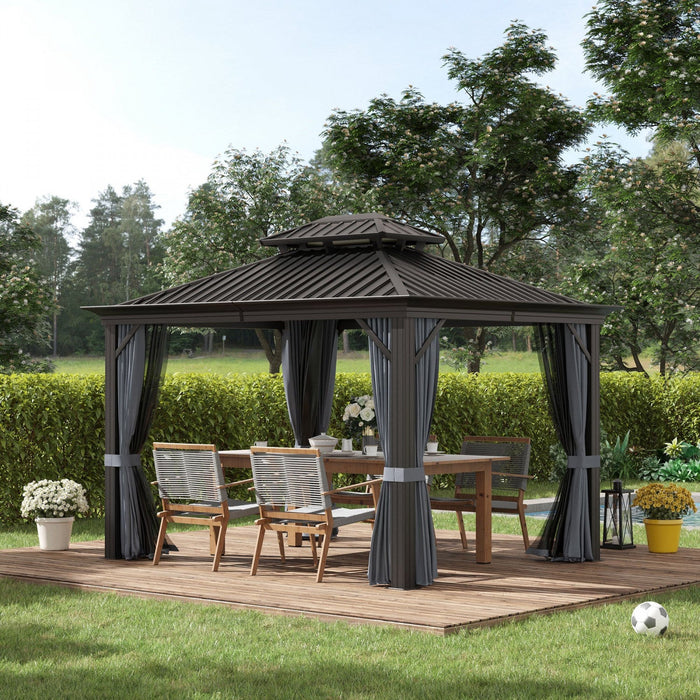 Outsunny 10' X 12' Outdoor Hardtop Gazebo With Galvanized Steel Canopy & Netting Sidewalls For Lawn,