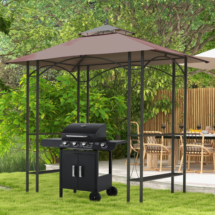 Outsunny 8' X 5' Grill Gazebo Double Tiered Tent Pavilion Grill Canopy Garden Sun Shade With 2-tires