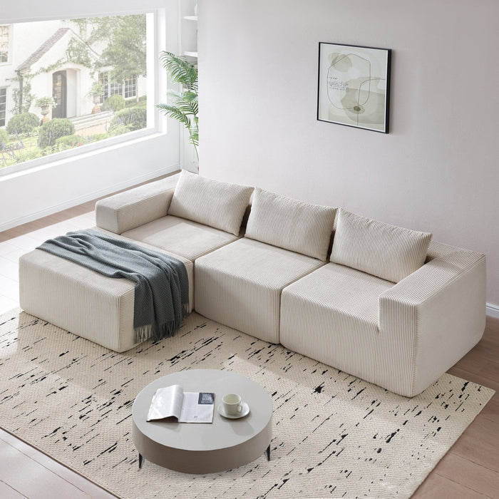 Paula Free Combination Compressed Sectional Sofas With Corduroy Fabric, pillow Back - Beige 