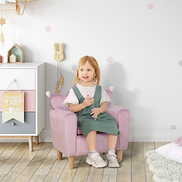 Qaba Kids Sofa, Armrest Toddler Sofa With High Back Rest, Wooden Frame, Soft Dutch Velvet, Baby Sofa