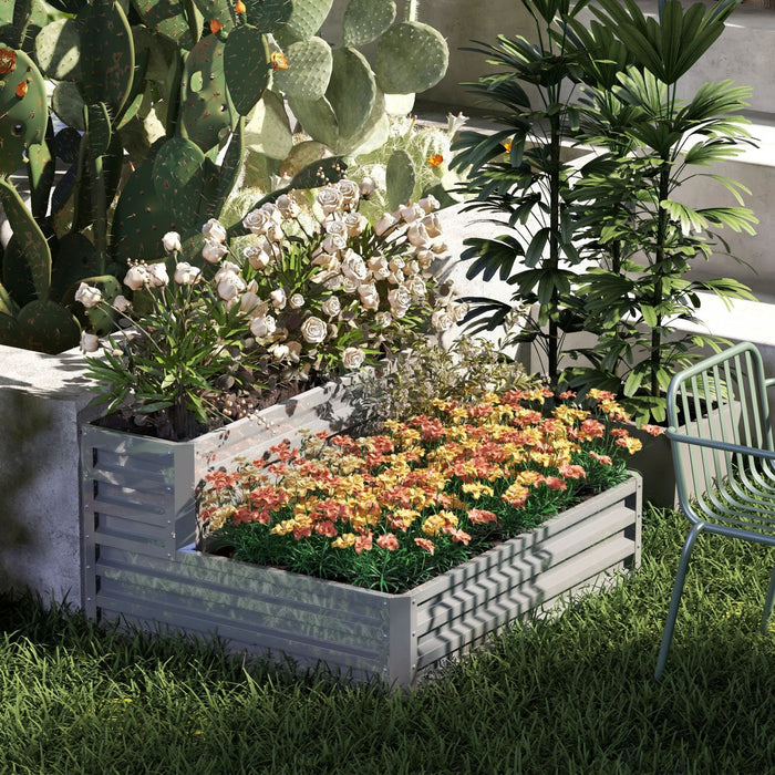 Outsunny 2 Tier Raised Garden Bed, 47\" X 40\" X 23'' Galvanized Steel Planter Box For Vegetables, Flo