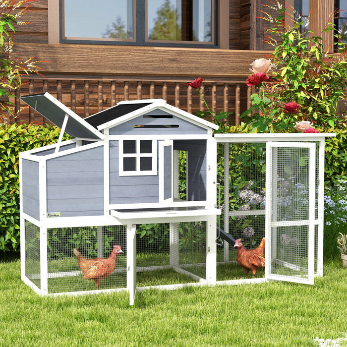 Pawhut 76\" Wooden Chicken Coop, Outdoor Hen House Poultry Duck Goose Cage With Outdoor Run, Nesting 