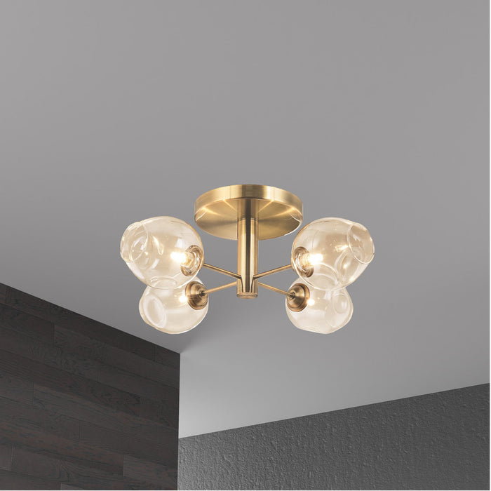 Dainolite Abii 4 Light Semi-flush Mount Vintage Bronze Finish Champagne Glass Lamp