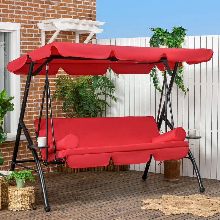 Outsunny 3-seat Outdoor Patio Swing Chair, Converting Flat Bed, Canopy Swing Glider W/ Adjustable Sh