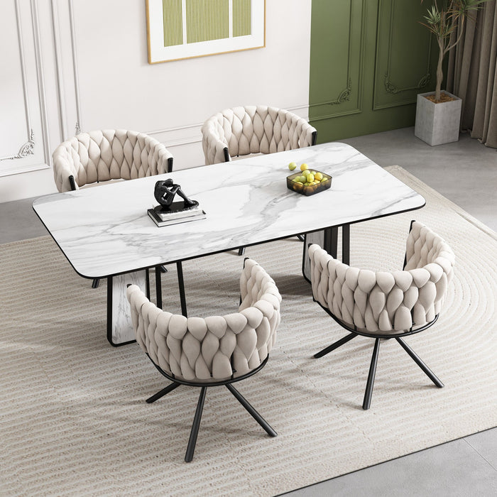 Amelia Velvet Swivel Dining Chairs with Tufted Upholstered and Metal Legs Set of 4, Beige  