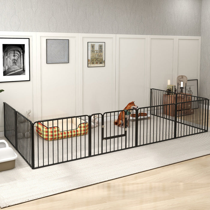 Pawhut Heavy Duty Dog Playpen, Steel Dog Pen With Door, Pet Exercise Fence, Outdoor Indoor Diy Desig