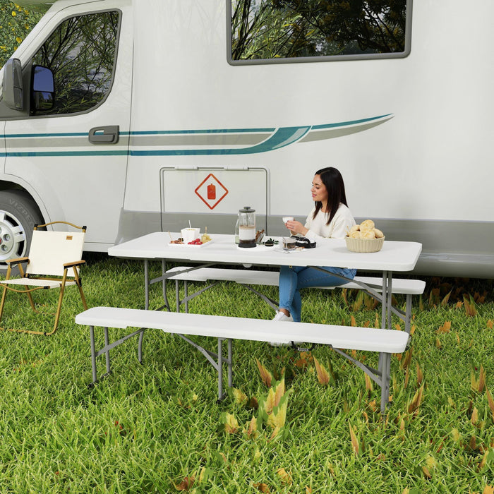 Outsunny 6ft 3-piece Folding Picnic Table With 2 Benches, White