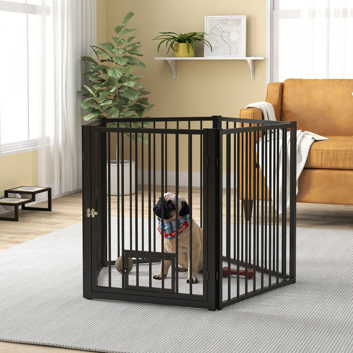 Pawhut Dog Playpen, 30\"h Pet Playpen, 5 Panels Puppy Exercise Pen Heavy Duty With Dog Gate & Cat Doo