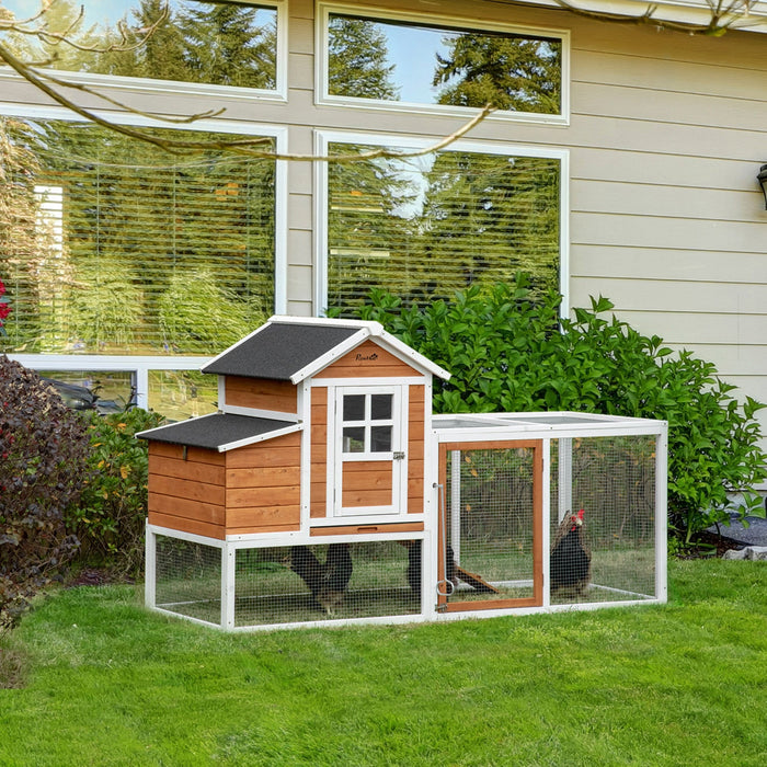 Pawhut Chicken Coop, 76"L Weatherproof Wooden Chicken Run with Nesting Box, Tray, Ramp and Perches, Poultry Cage for Outdoor, Backyard, for 2–4 Hens, Rabbits, Ducks, Orange