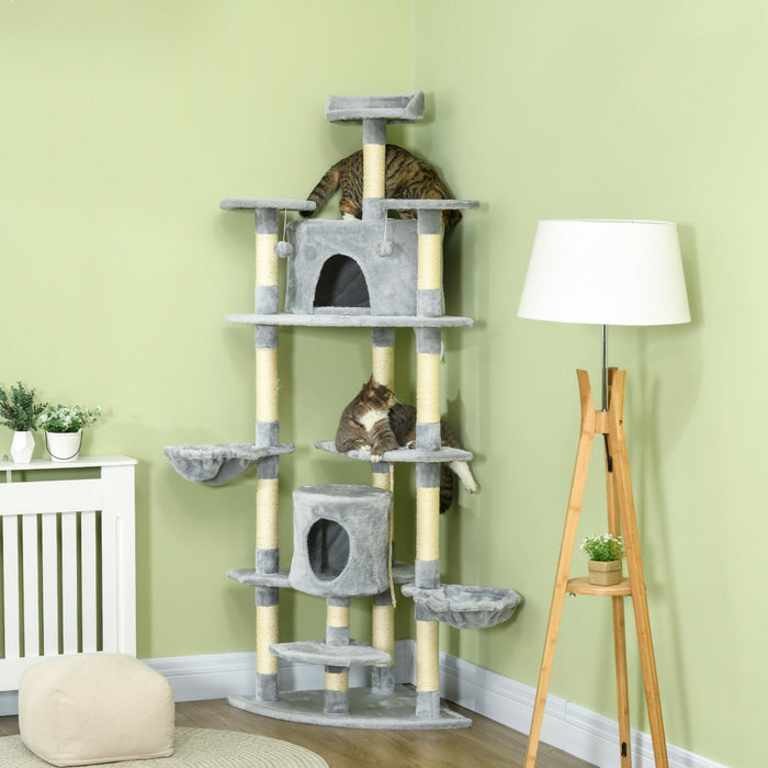 Pawhut 79\" Cat Tree Multi-level With Two Condos, Kitty Tower With Scratching Posts, Two Hammocks, Pe