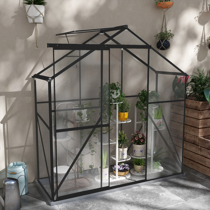 Outsunny 6' X 2.5' Polycarbonate Greenhouse, Walk-in Green House With Sliding Door, 5-level Roof Ven