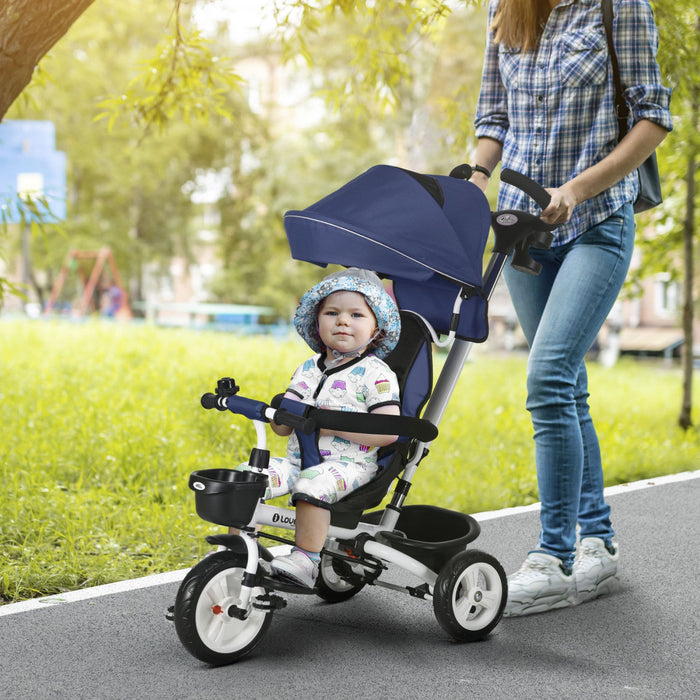 Qaba Toddler Tricycle, 6 In 1 Stroller Bike With Parent Push Handle, Canopy, Storage Baskets, Cuphol
