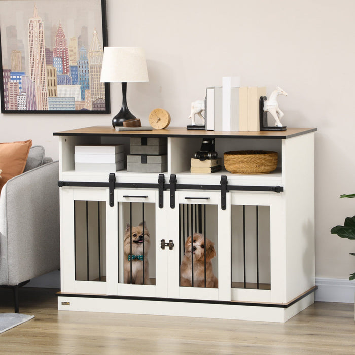 Pawhut Dog Crate Furniture For Large Dogs With Removable Divider, Dog Kennel For 2 Small Dogs With S