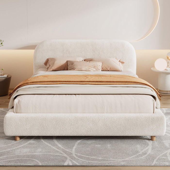 Mia Upholstered Bed with Loop-Pile Fabric,King Size - Light Beige 