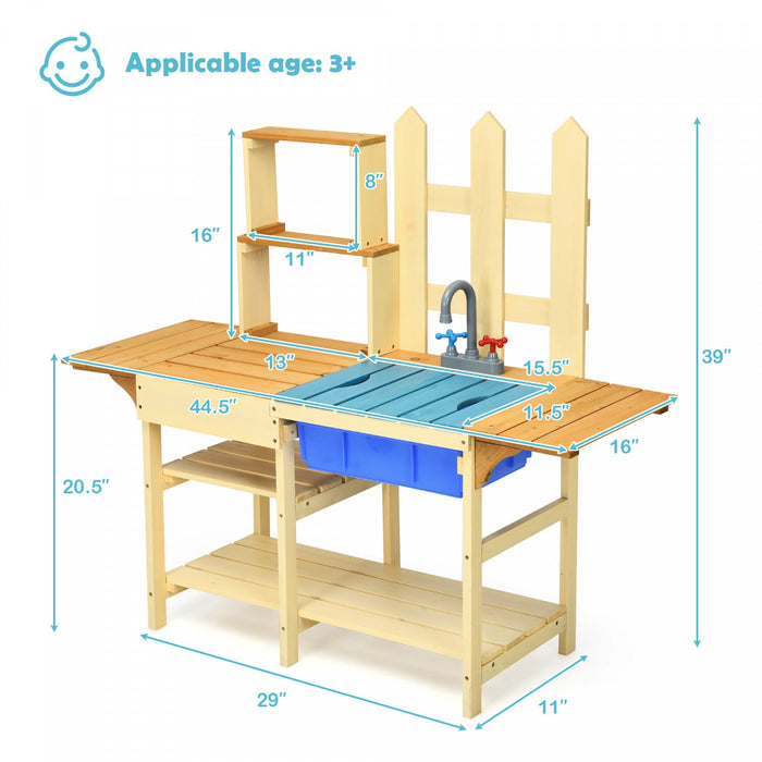 Costway Kid's Wooden Mud Kitchen Pretend Cook Playset Toy For Children