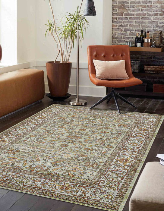 Hailey Traditional 6'7\" x 9'6\" Area Rug in Green Indoor Area Rug 