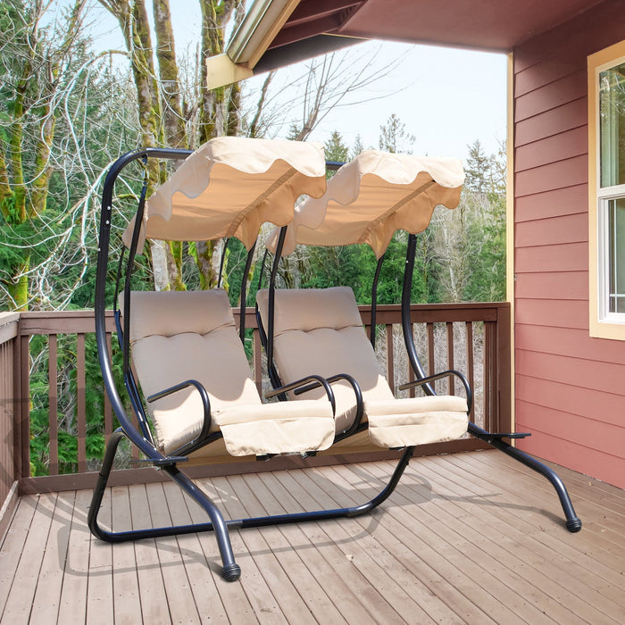 Outsunny Luxury Porch Swing Metal Outdoor Swing Chair 2 Separated Seater Hammock Heavy-duty With Can