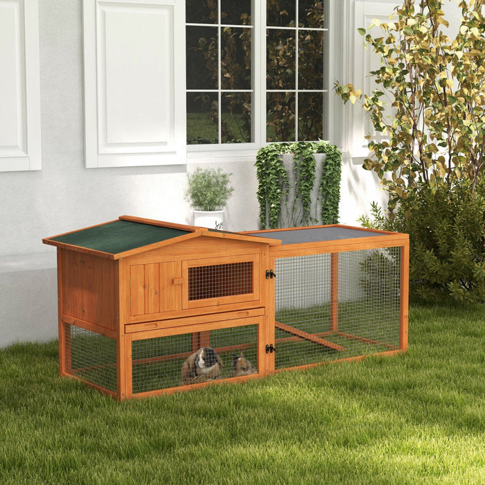 Pawhut 61'' L 2-story Rabbit Hutch Bunny Cage Small Animal House With Pull Out Tray, Detachable Run,