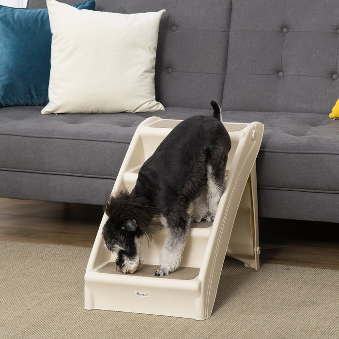 Pawhut 4-level Portable Dog Stairs, Foldable Dog Steps For Small Dogs, Lightweight Cat Steps, With N